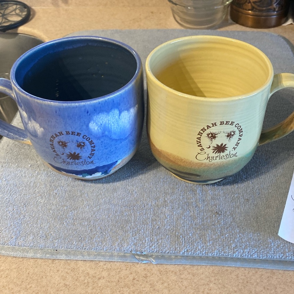 Savannah Bee Company Charleston set of 2 signed mugs. Like new 5 x 5 inches